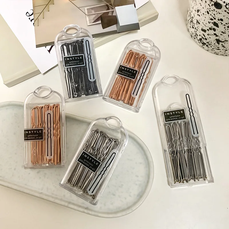 24pcs/box Wholesale black bobby pins simple hairpin invisible disc kid hair headdress