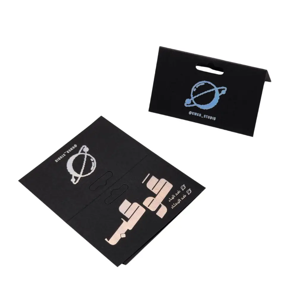 Biodegradable Custom Holographic Hot Stamping Sliver Stand Up Paper Hang Card Packaging Product Label