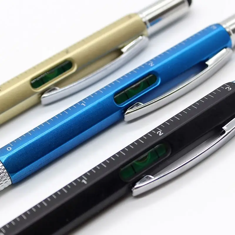Promotion Black Ink Multi Tool Ballpoint Pen  with Rulers Spirit Level Screwdrivers Touch Screen Stylus 7-in-1 ballpoint pens