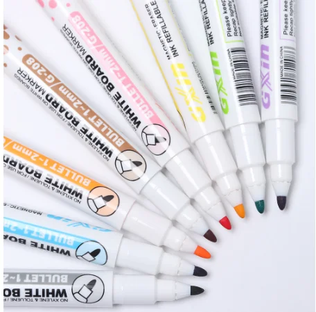 durable no-toxic fine tip dry erasable 8 colors glitter whiteboard marker with magnet