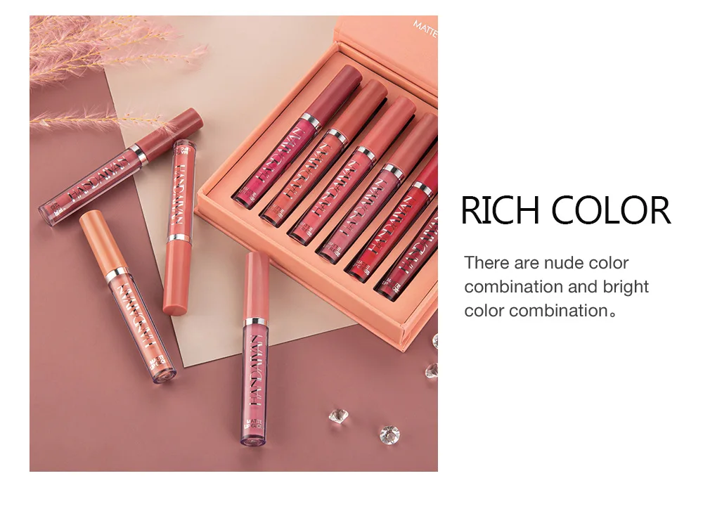 wholesale Matte liquid Long-Lasting Wear Non-Stick Cup Not Fade Waterproof Lip Gloss 6Pcs Matte Liquid Lipstick Makeup Set