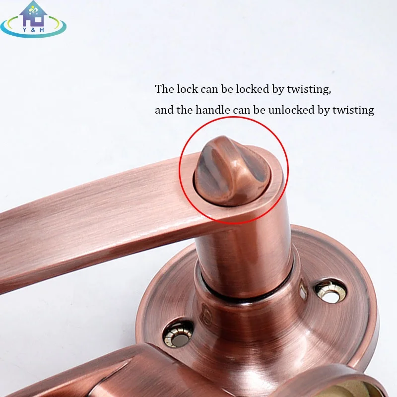 Indoor bedroom Mute Room Door lock Gold bathroom Wooden door handle Household simple stainless steel three-bar lock