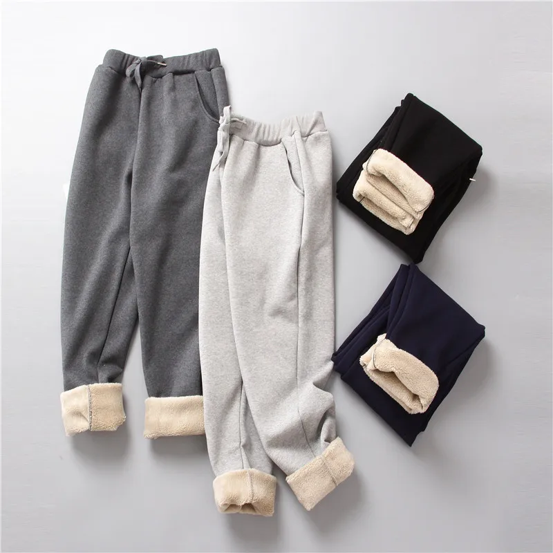  Hot Fashion lambs wool dark grey pants streetwear sweatpants track plus size