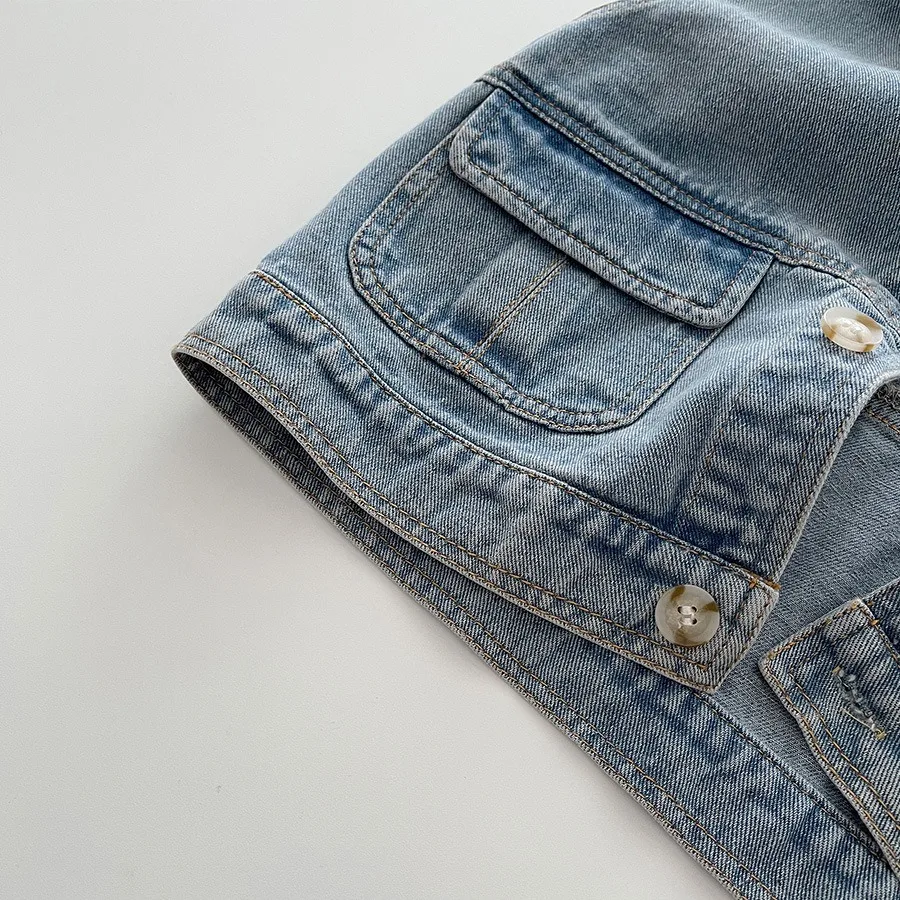Kids Korean all-match denim vest Kids Spring Summer simple denim vest boys fashion sleeveless denim coat
