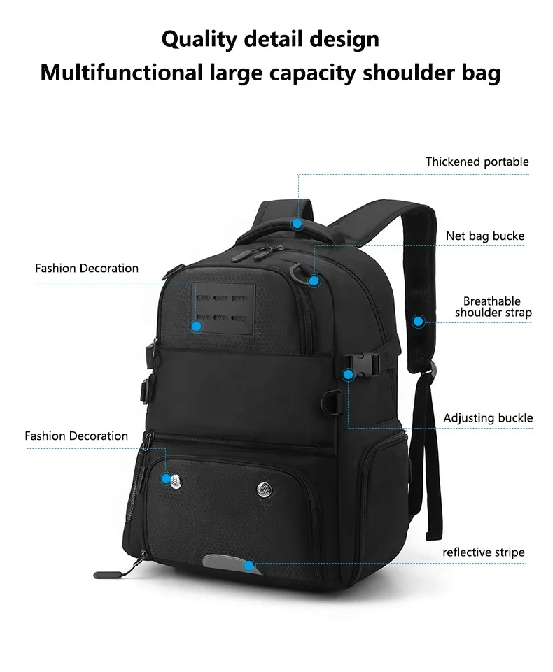 Large Sport Backpack Bag with Separate Ball Holder Shoes Compartment For Basketball Soccer Volleyball Swim Gym Travel Team