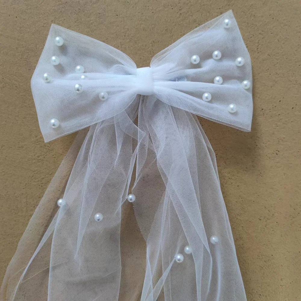 Wholesale Beautiful Veil Bow Women Hair Accessories Wedding Bridal Pearl Veil Bow