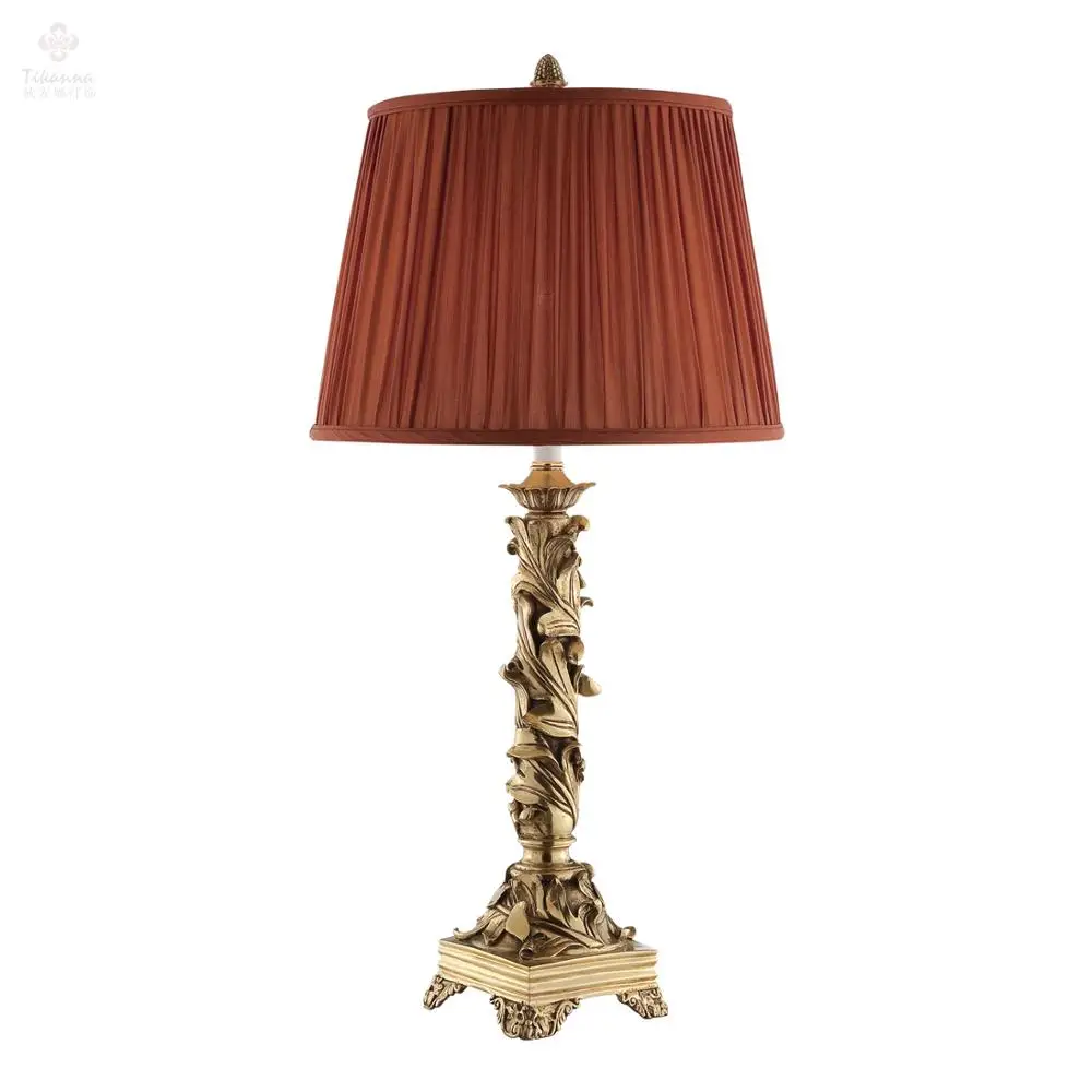 Decorative Bedside French Style Red Lamp Shade Antique Brass Table Lamps & Reading Lamps