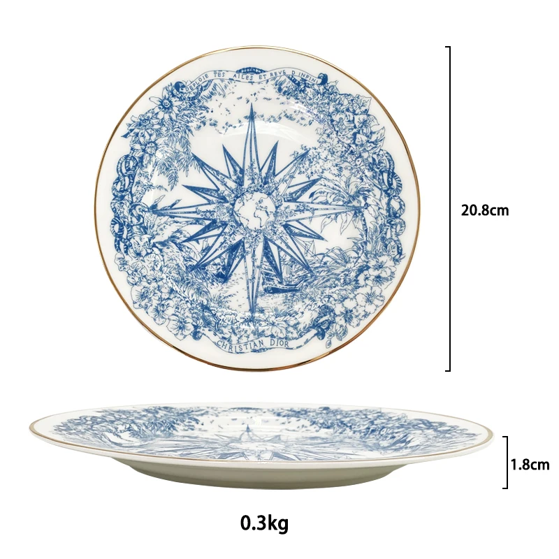 ZC INS High temperature decal 8 inch 10 inch charger plates set lucky star  ceramic coffee cup saucer set