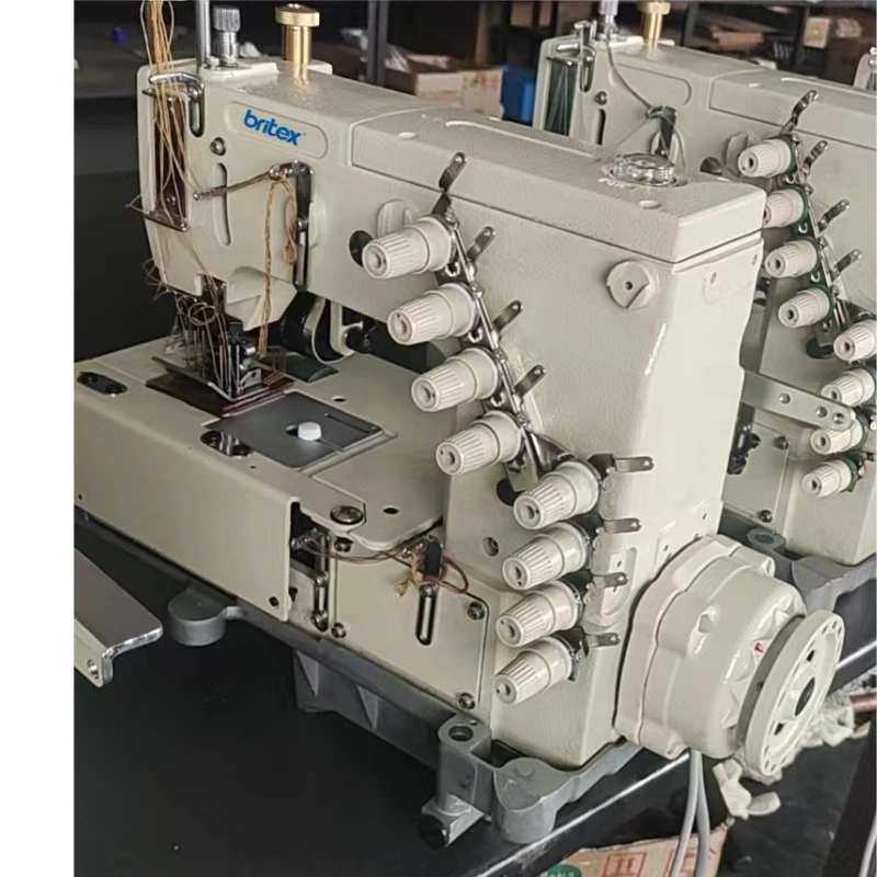 BR-1509P-D Direct Drive 6 Needle, Flatbed, Double Chainstitch Machine  With Puller for Waistband Industrial Sewing Machine
