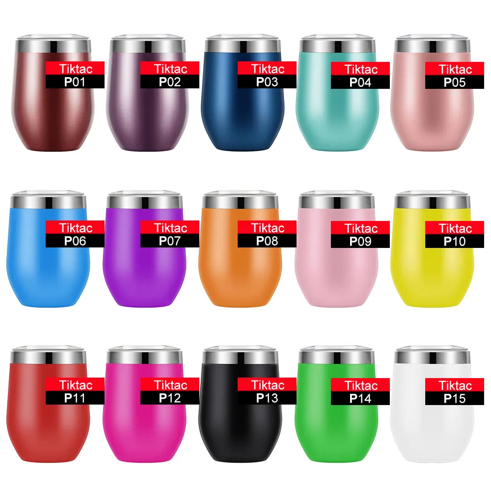 Hot Sales Powder Coated 12oz Insulated Wine Glass Tumbler With Clear Lid