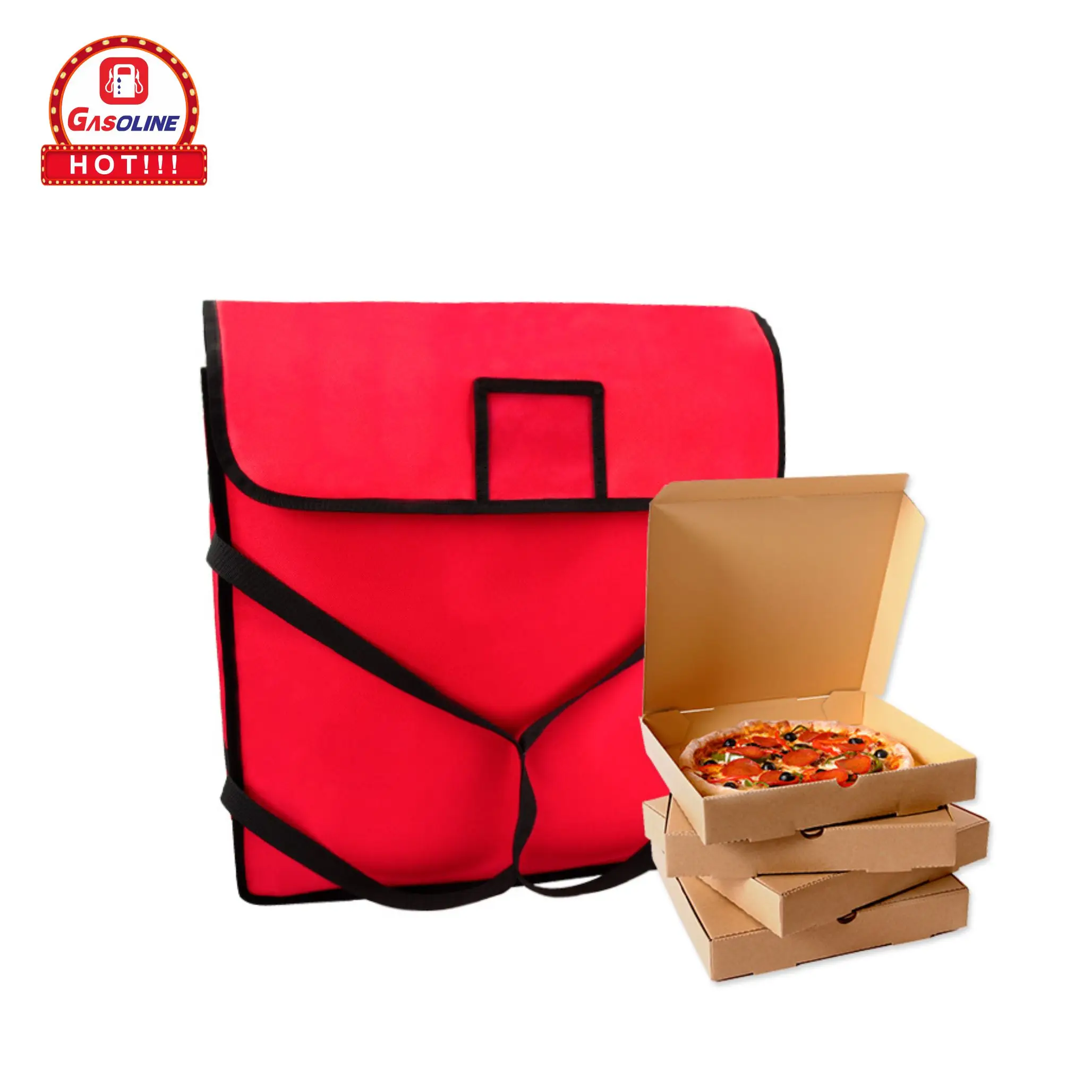 Fashion Waterproof Reusable Insulated Food Pizza Delivery Bag Shoulder Bag Promotion Gift or Shopping Bag Customized Gasoline