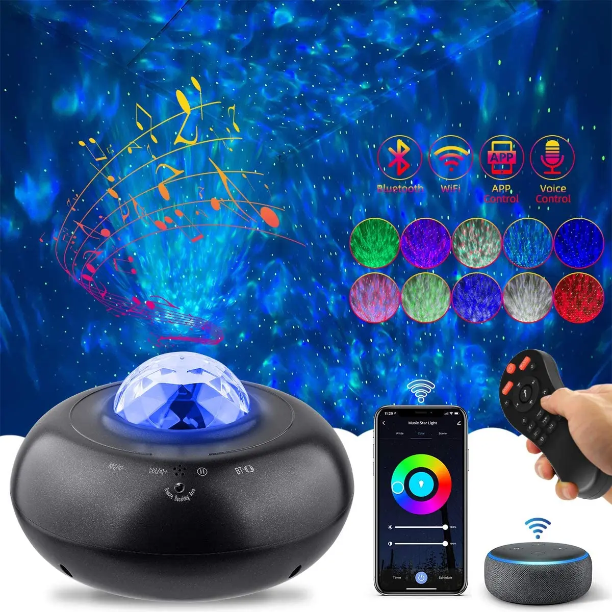 360 degree 3 in 1 Skylight Projector space circle music light with black and white color for bedroom and living room