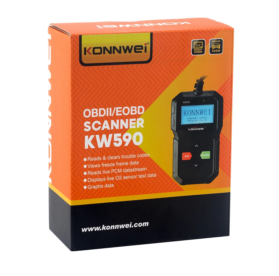  Горячая Распродажа OBD2 автомобильный диагностический инструмент KONNWEI KW590 сканер ошибок двигателя Автомобильный OBDII считыватель кодов