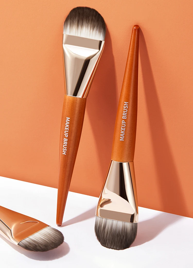 Vegan Cruelty Free Foundation Makeup Brush Wood Handle Ultra Thin Widened Tongue Type Foundation Brush