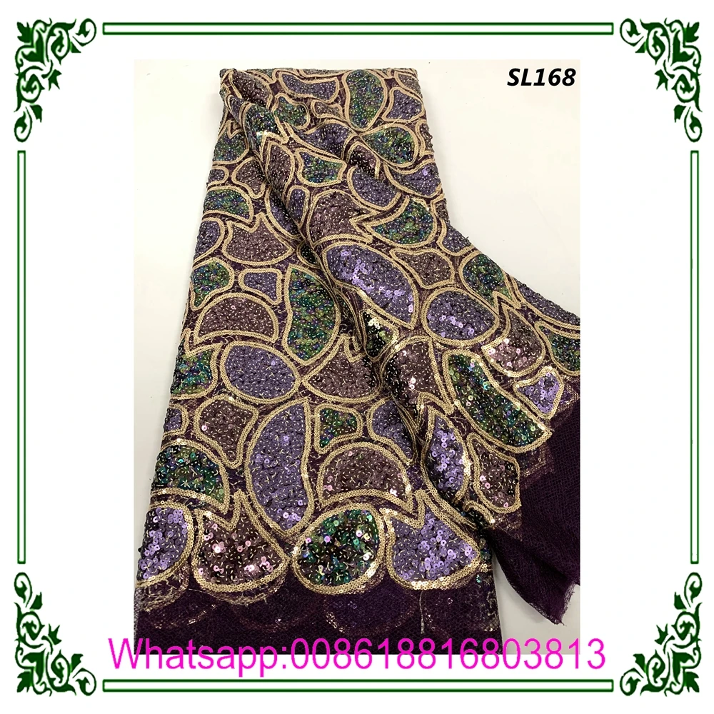 Sugarlady african tulle lace french lace wedding dress fabrics with sequins for party