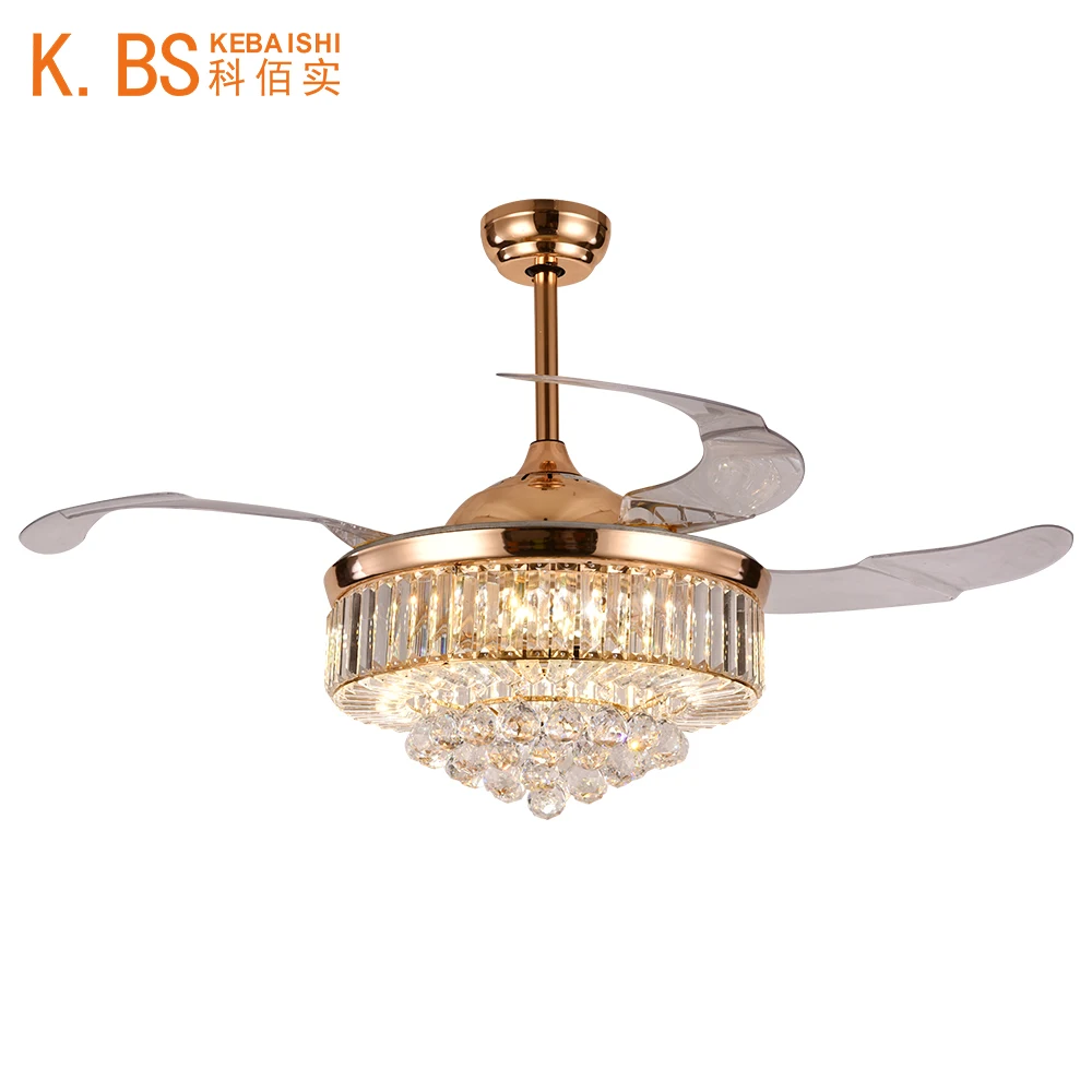High grade crystal ceiling fan with light decorator with 3 acrylic blade chandelier and invisible fan lamp