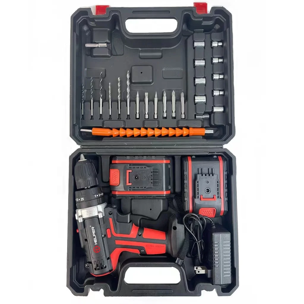 24pcs Lithium Battery Portable Cordless Impact Drill Rechargeable Brushless Electric Hand Power Drill Tool Set