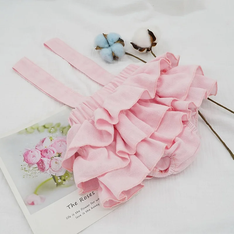 
New Baby Girls Linen Bloomers Shorts Fashion Toddlers Kids Pink Tutu Skirts Faldas Ruffle Straps Pants For Newborn Spodnica 