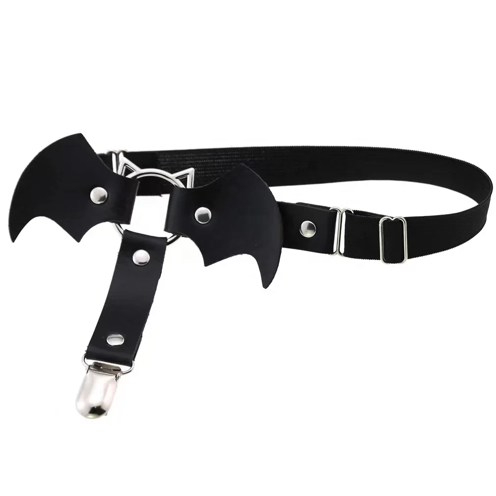 Women Elastic Leather Bat Garter Belts Leg Neck Ring Punk Girls Adjustable Thigh Stockings Socks Clip Harness Garter Suspender