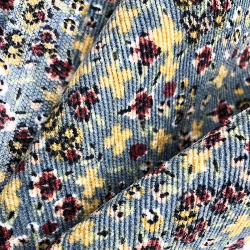 Голубого цвета с цветочным принтом вельветовые брюки из ткани набивные ткани для детей тканая 100% ткань с рисунком из полиэфира