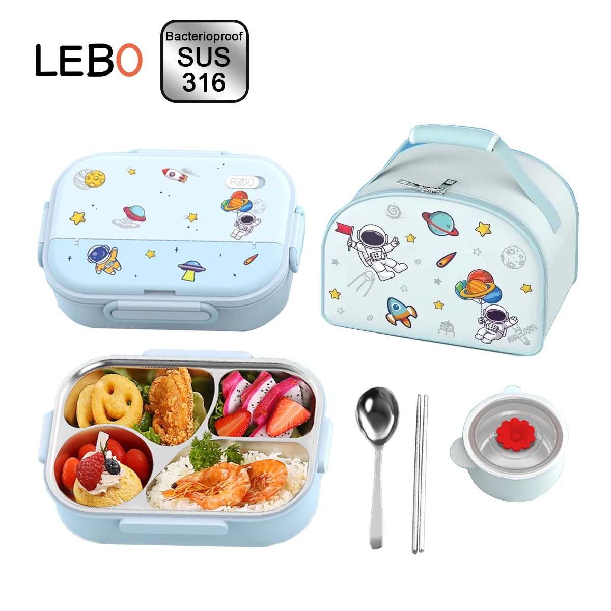 Portable Office Handle 1550ML Insulated 316 Stainless Steel School Children Cute Lunch Box Set With Thermal Bag
