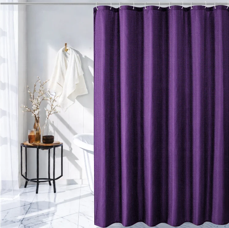 Wholesale custom solid color bathroom waterproof hotel Waffle  shower curtains with rings