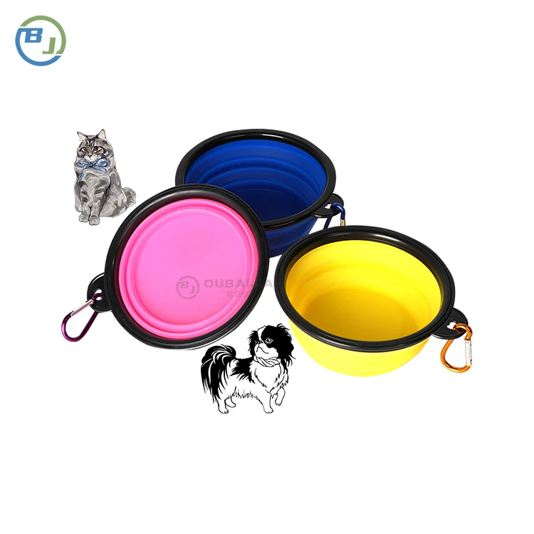 OBJ 2024 most popular portable folding bowls Food-grade silicone pet feeding bowls carry different sizes for outdoor use