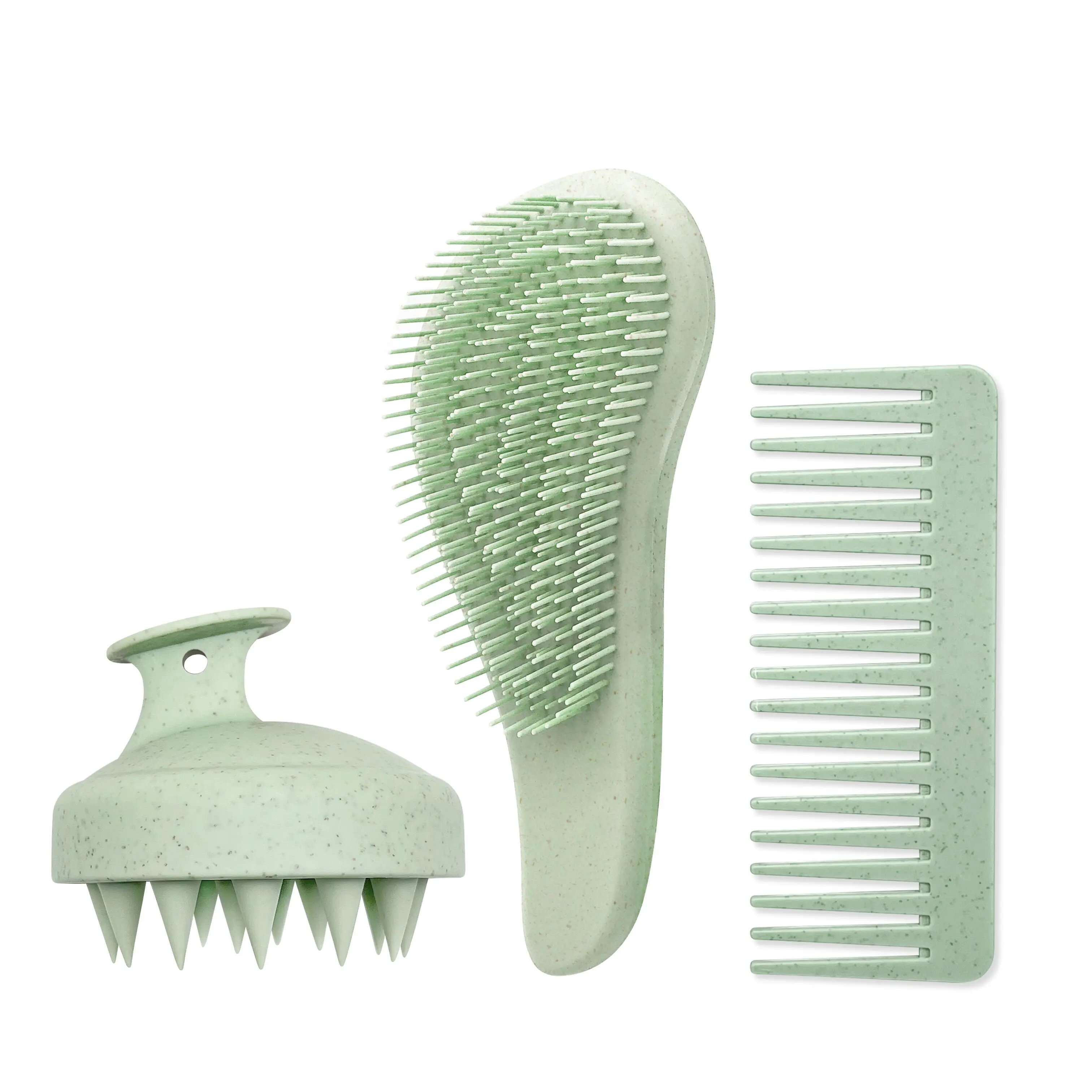 Customized Eco-friendly Wheat Straw Matt Hairbrush Plastic Magic Handle Massager Scalp Comb Detangling Hair Brush Styling Tool