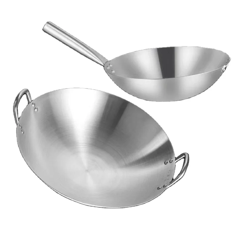 zhongte Professional Stainless Steel 26-100cm Wok Kitchen Utensils Fry pan Stainless Steel Pot big wok two handles