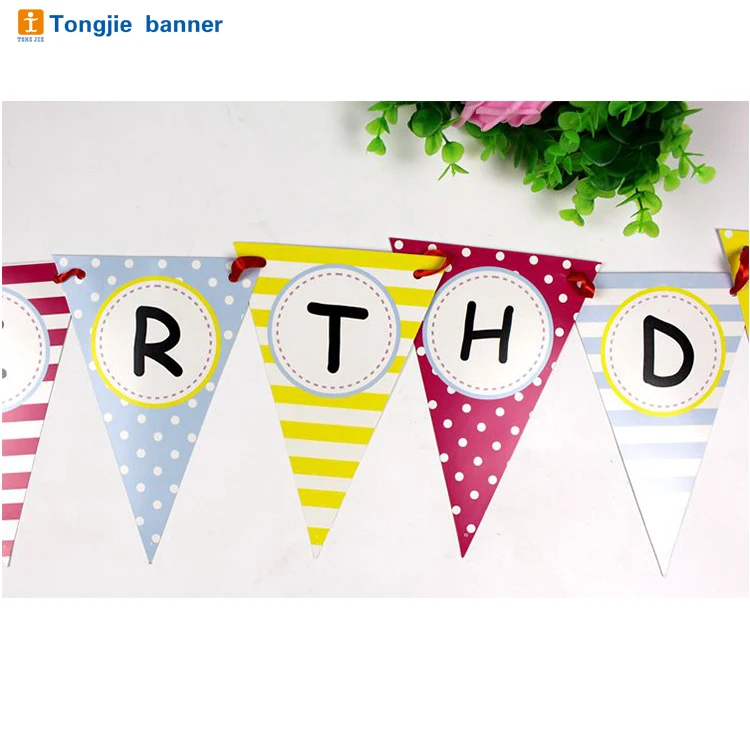 Customized Happy Birthday Party Paper Banner Or Fabric Bunting Flag