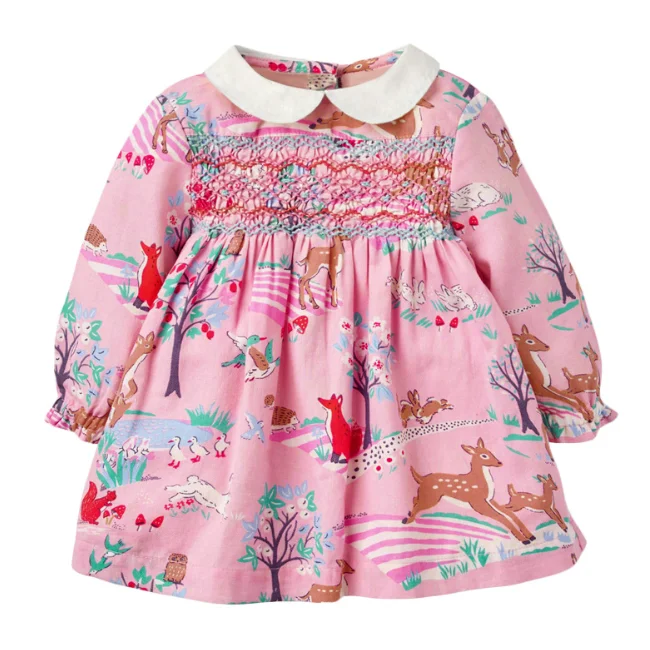 PHB 30094 pink color baby doll collar frock design girls baby dress 7 year girl