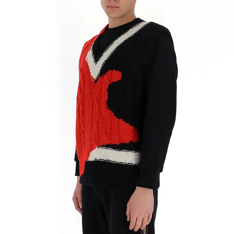 
OEM Factory Custom Jacquard Long Sleeve Knitted Sweater Vest Mens Long Sleeve Knitted Cotton Sweater Pullover 