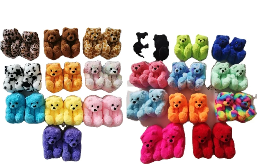 Amazon  Hot Selling Custom Stuffed Plush Toy Teddy Plush Bear Slipper House slippers Bedroom slippers for women and kids