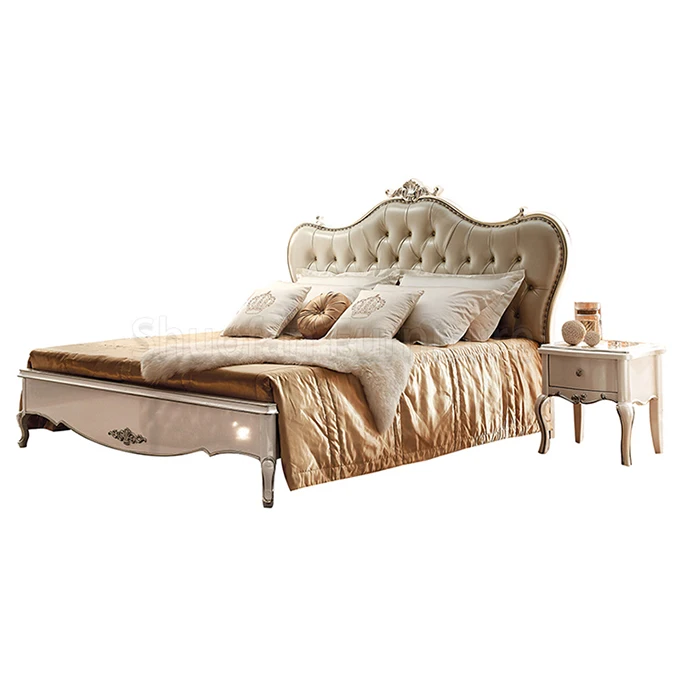 Modern Home Furniture Hotel Bedroom Sets King Size Solid Wood Leather Bed