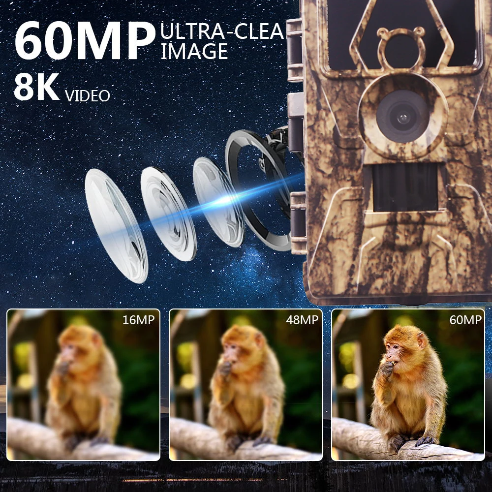 Thermal Game Camera Hotspot Solar Security Wireless Outdoor 60MP Wildlife Night 8K Vision Hunting trail Video Camera