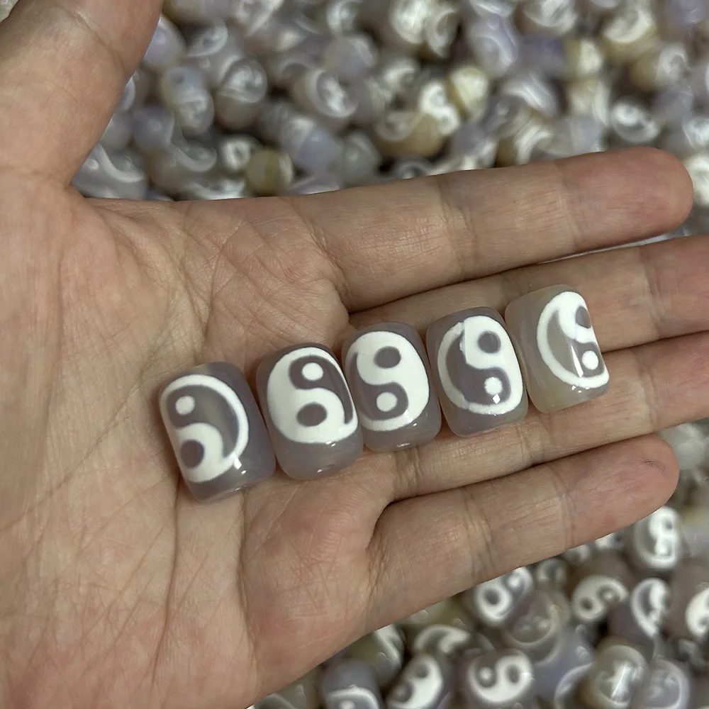 Taiji Five Element Engraved White  Chinese Fengshui Tibetan Dzi Beads