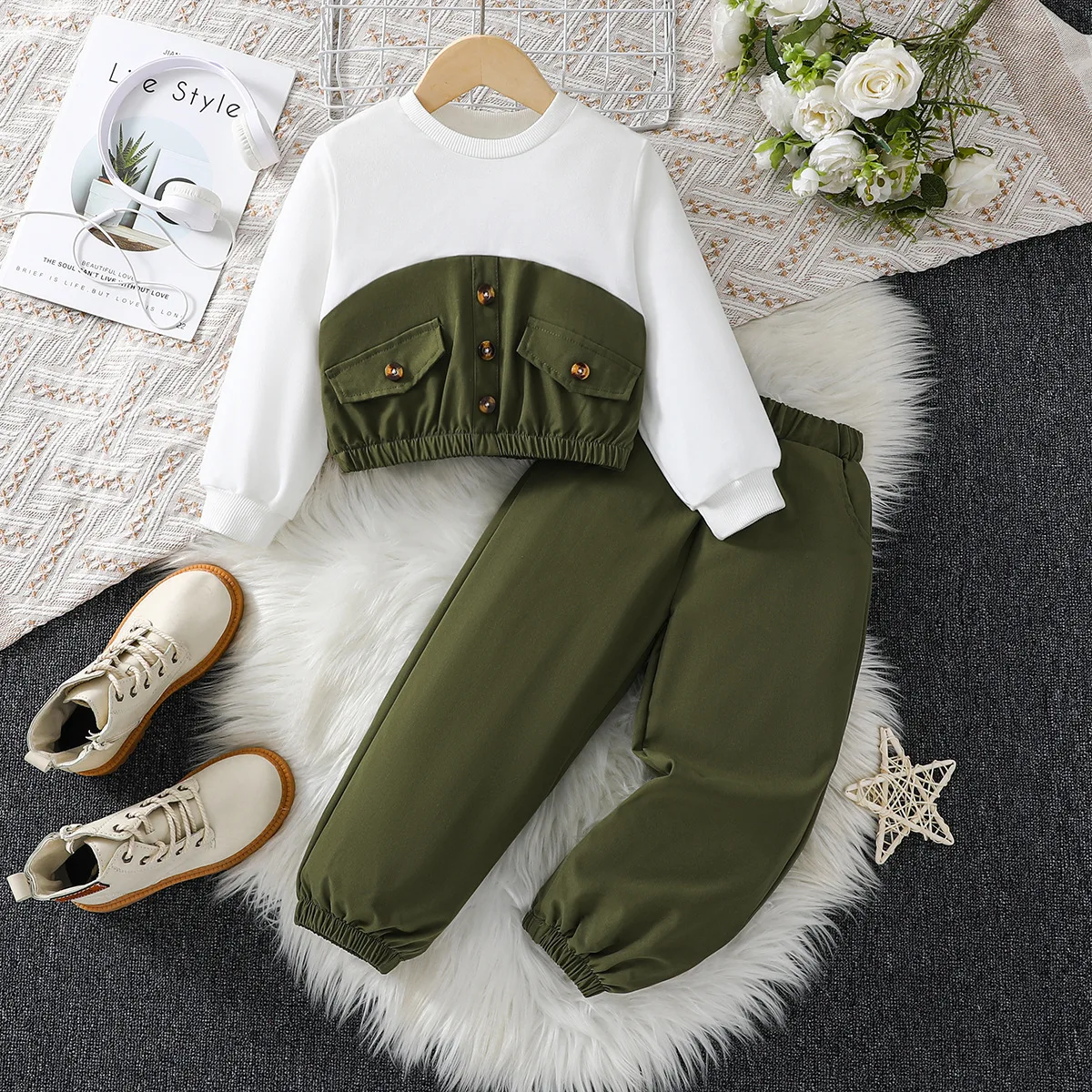 Kids Girls 2024 New Clothing Set Autumn Cotton Clothing Sets for Full Shirt and Pants Children Clothing Set