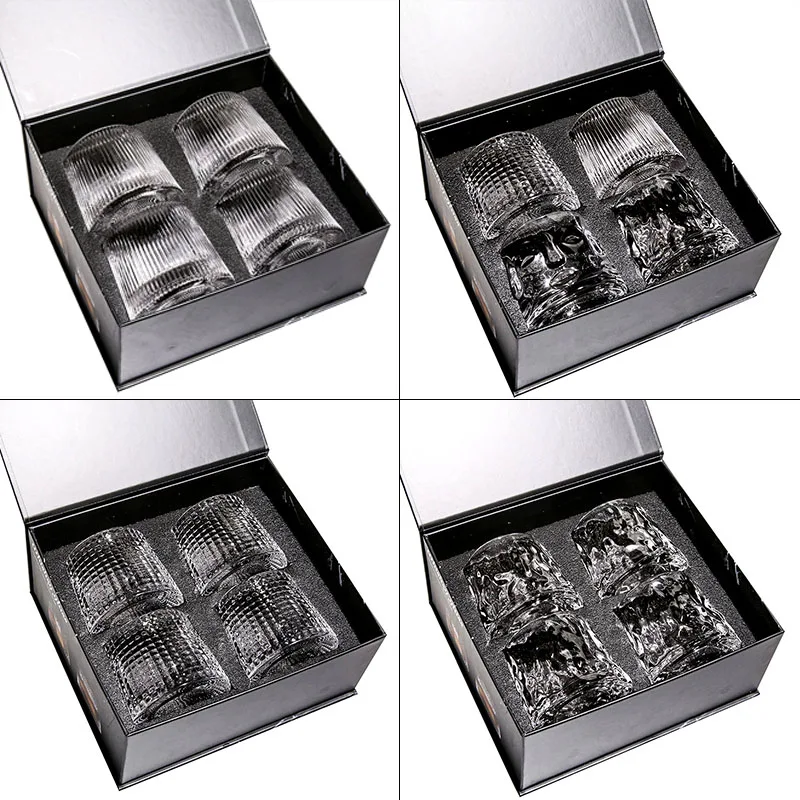 Manufacturer Whiskey Glasses Set of 4, Rotatable Tumbler Crystal Glass Cups, Drinking Glasses Gift Box, for Scotch Cocktails