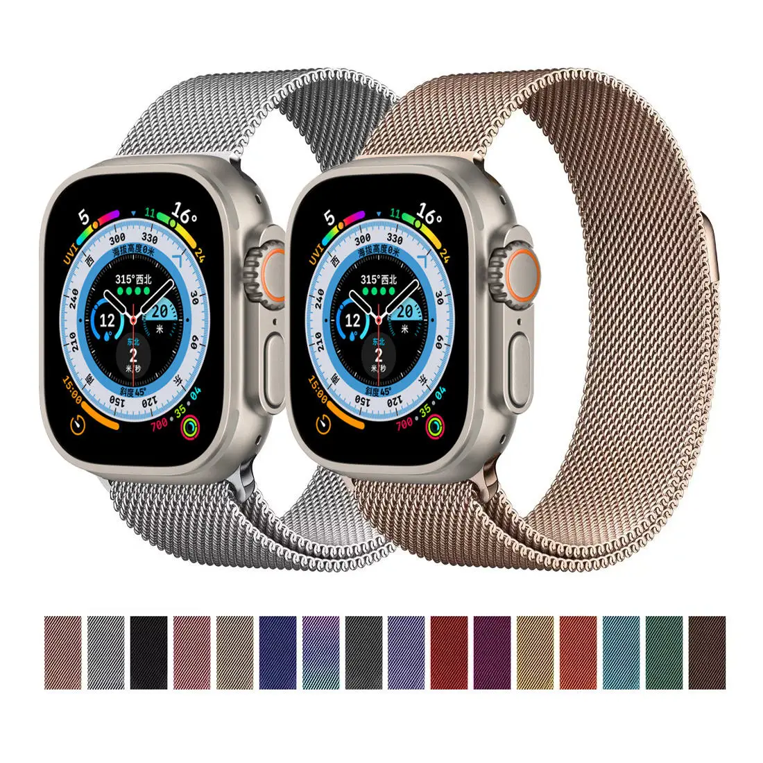 Custom Luxury Metal Straps Milanese Loop Smart i Watch Bands Accessories For Apple Watch Ultra 8 49mm Band Gold Stainless Steel