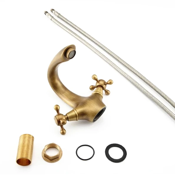 European Antique brass basin mixer basin taps Gooseneck basin faucet