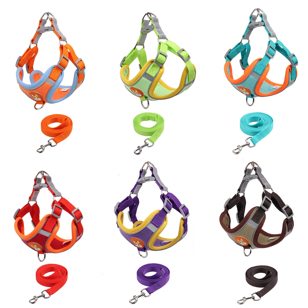 Free Sample Breathable Mesh Nylon Security Pattern Strap Best Pet Dog Harness With Collar Leash Dog Harness Collar Set