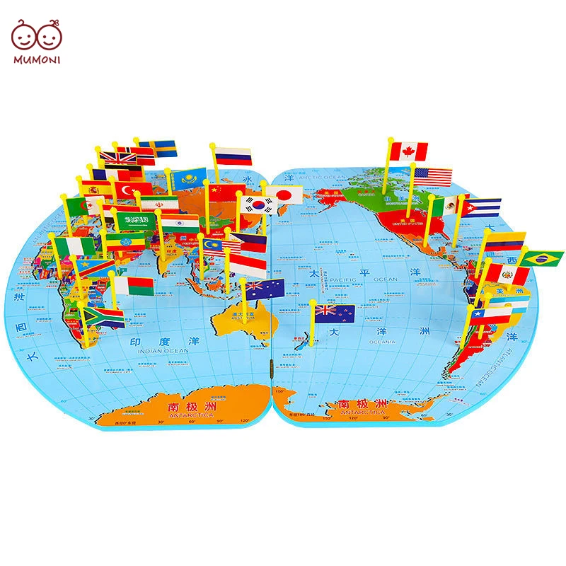 Baby Geographical Knowledge with National Flag Cognitive Toys Wooden 3D World Map Flag Toy