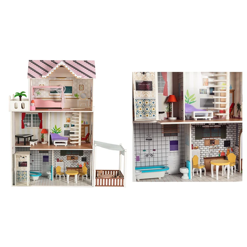 New Fashion Qualified Three Layers Wooden Kids Doll House Toys for Girls with Furniture for Girls