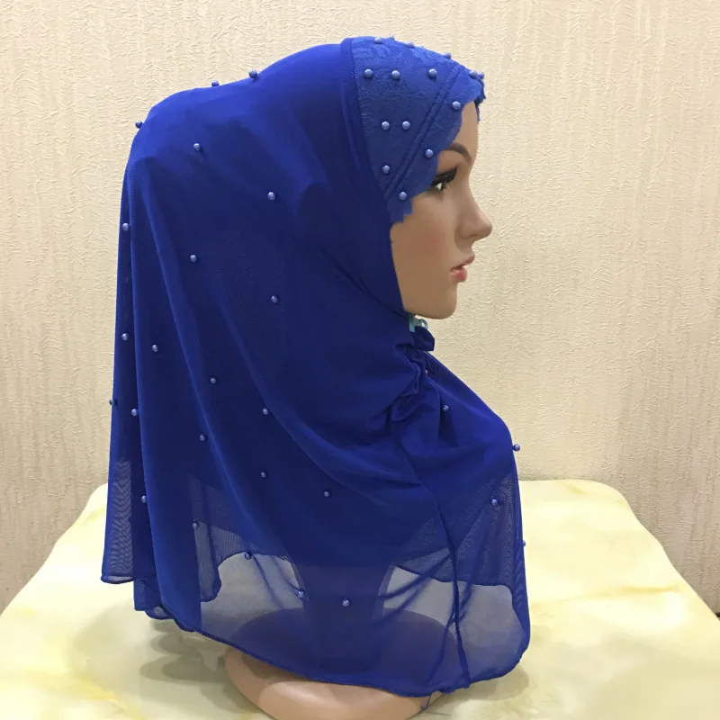 
Hot sale Muslim Women Pearl Lace Instant turkish polyester hijab scarf 