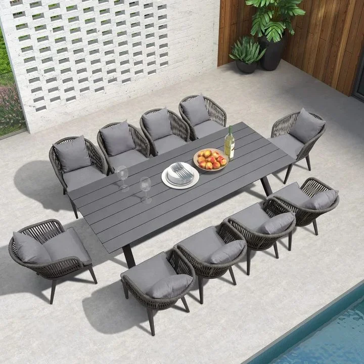10seat Patio Dining Set Outdoor Furniture  Bench Set PE Rattan Rope Chair Seat Outdoor Furniture Dining Set with Expanding Table