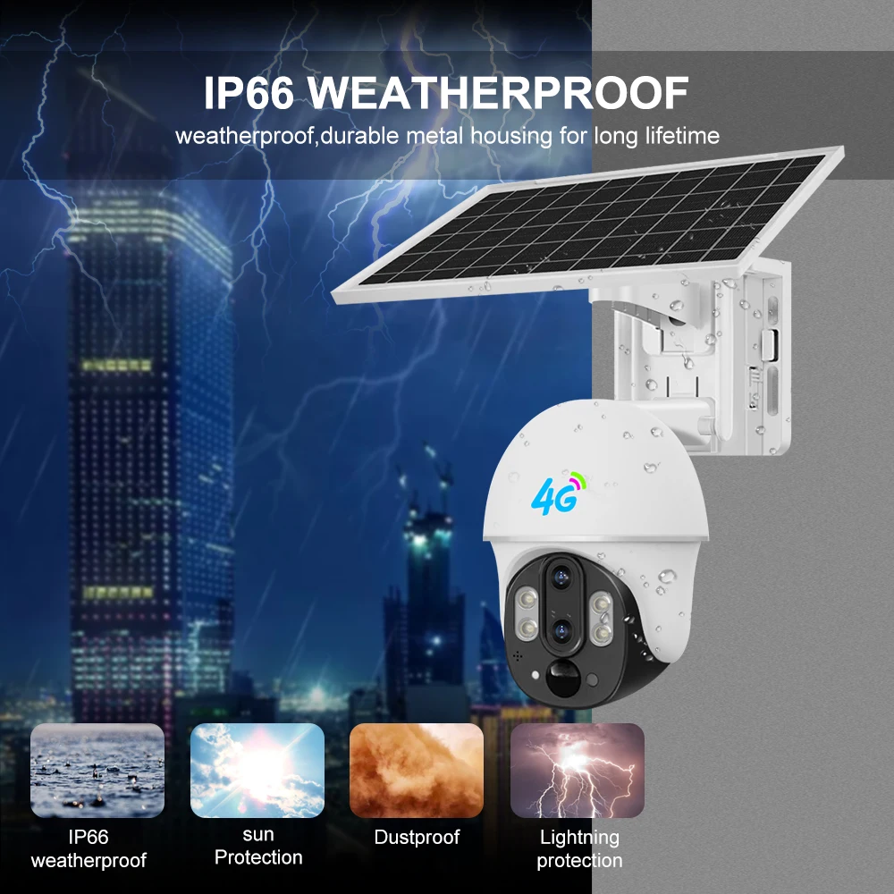 V380 Dual Lens 10x Zoom PTZ Outdoor Solar Powered Security Battery Camera 4G SIM card Solar Camera