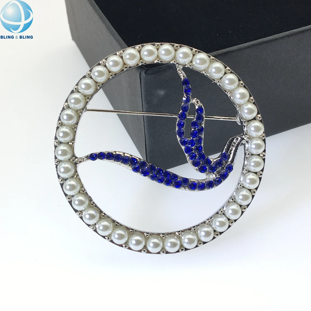 Good Design ZPB Peace Dove Inlaid Blue Rhinestone Brooch Pin Pearl Round Shape Greek Sorority Zeta Phi Beta 1920 Jewelry Broach