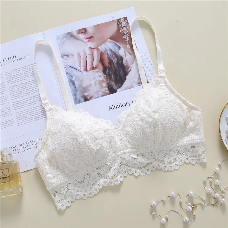 High Quality Lactation Bra Maternal Pregnant Women Comfortable Push Up Insert Pads Soft Lace Cotton Nursing Bra