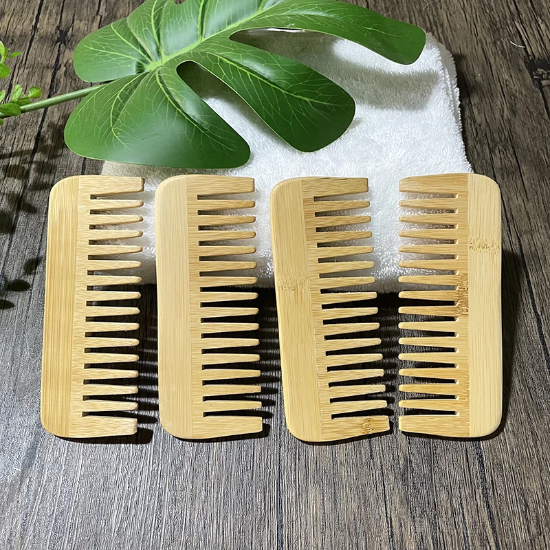 Eco-Friendly Biodegradable Natural Bamboo Wide Tooth Hair Comb Custom Logo Bamboo Wooden Combs