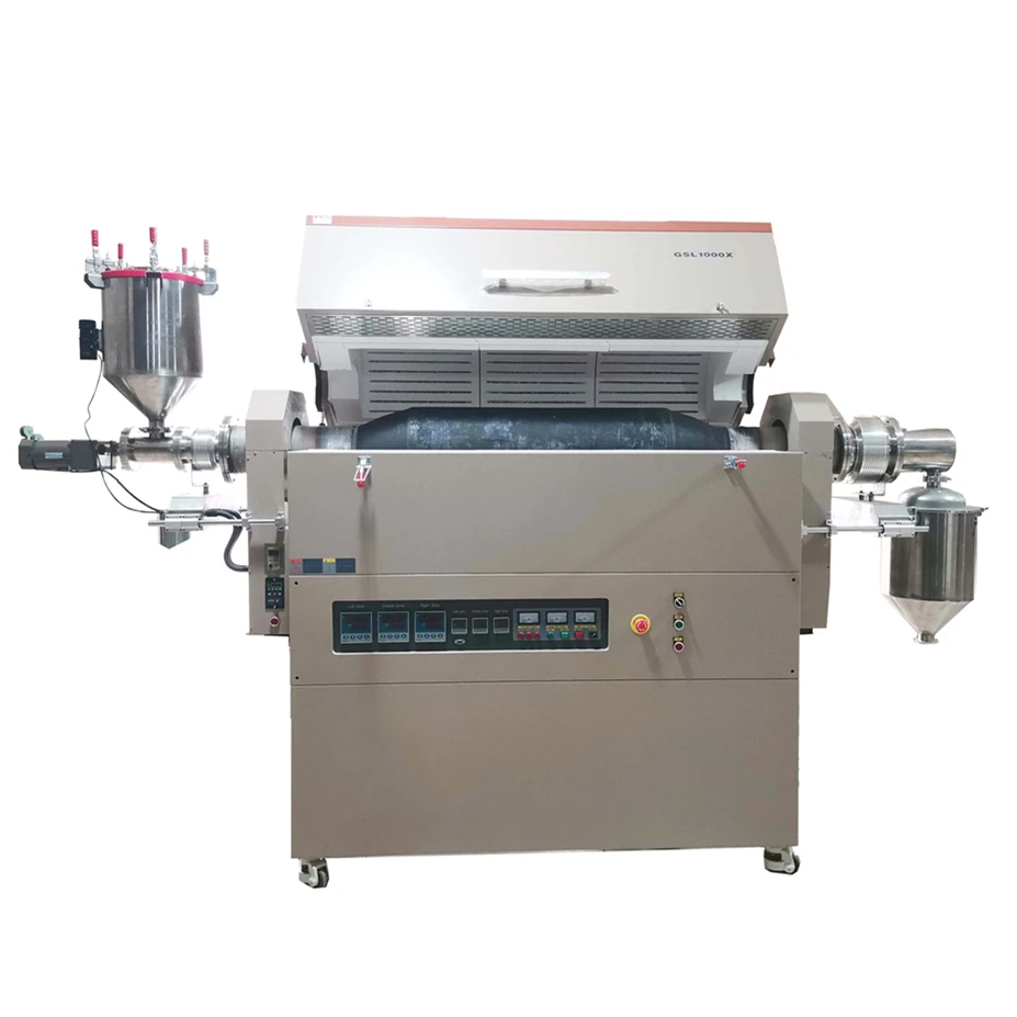 Lab 1200/1400/1600c Tilting Rotary Tube Furnace Price Three Zone Atmosphere Vacuum quartz tube furnace 75mm